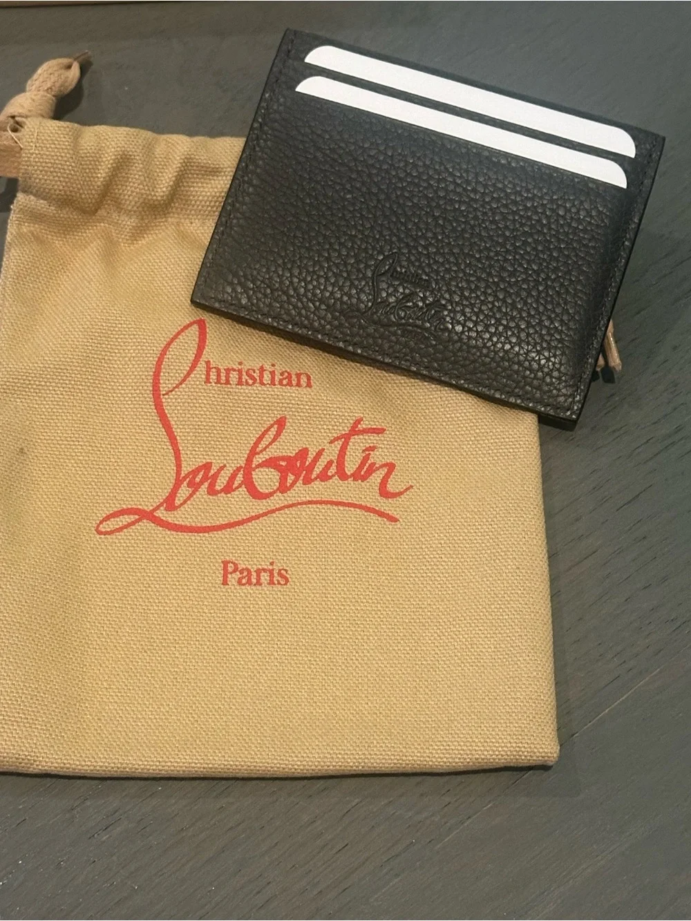 NWT Christian Louboutin Black Studded Leather Card Holder w/ Box & Dust Bag